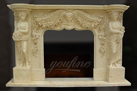 Decorative classical beige marble fireplace mantel for sale